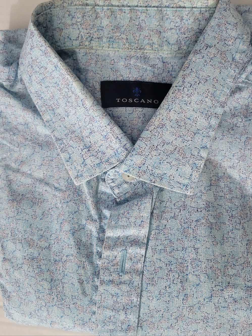Toscano Men's Light Blue Patterned Short Sleeve Button Up Shirt Size XL Cotton